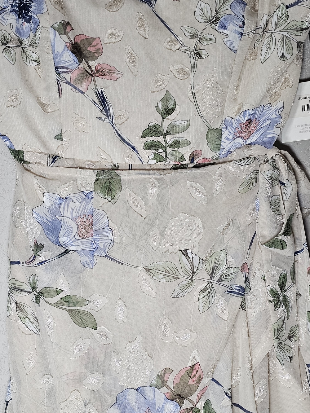Strapless Floral Sundress in Cream with Blue & Green Accents - Picture 3 of 6